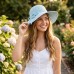 Wide Brim Hand Crocheted w/ Matching Flower Band - Light Blue - HT-8149LBL